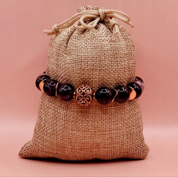 Amethyst, Lepidolite and Copper Beaded Bracelet - Picture 3 of 6